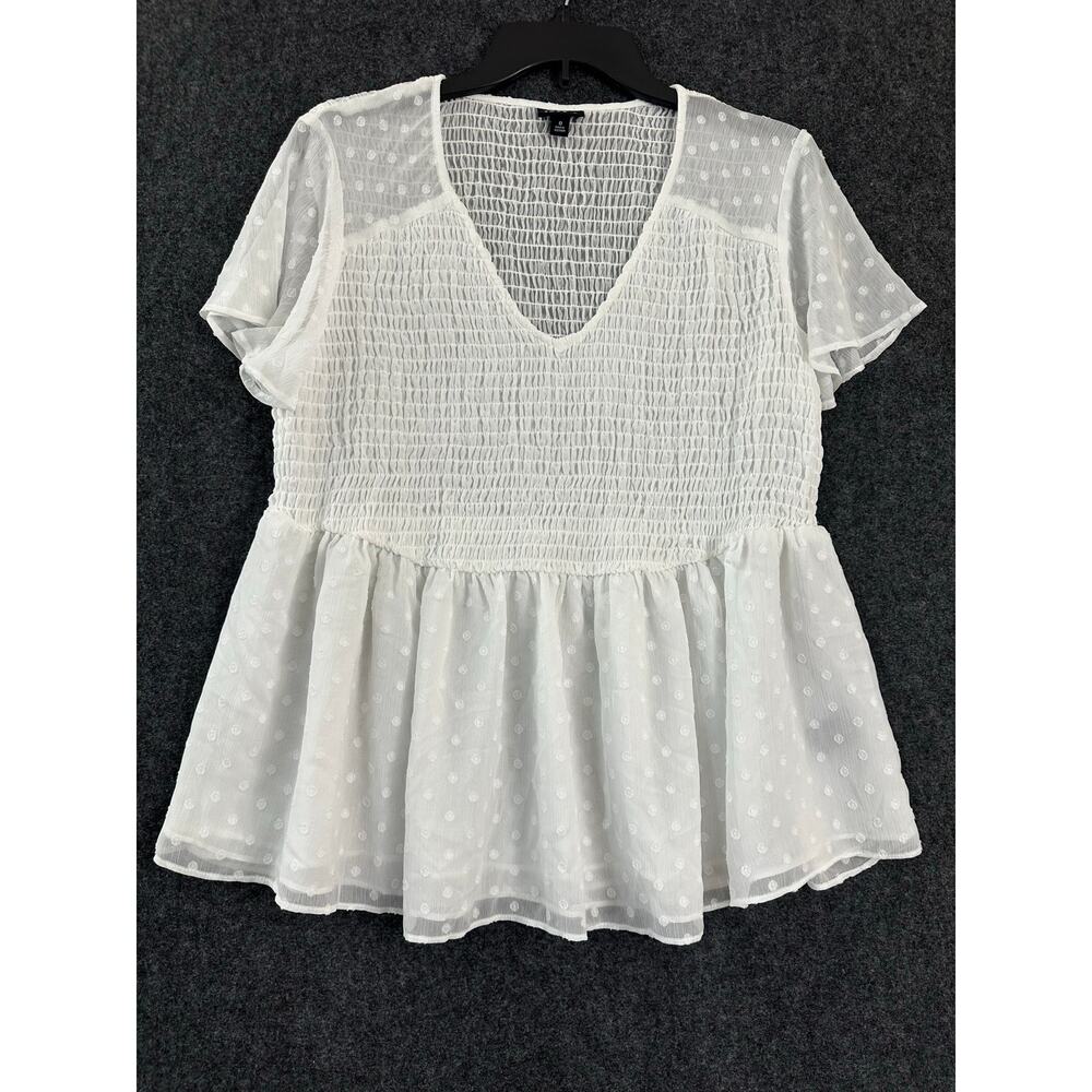 Torrid Peplum Chiffon Clip Dot Smocked Top 0 0X XL L Beachy